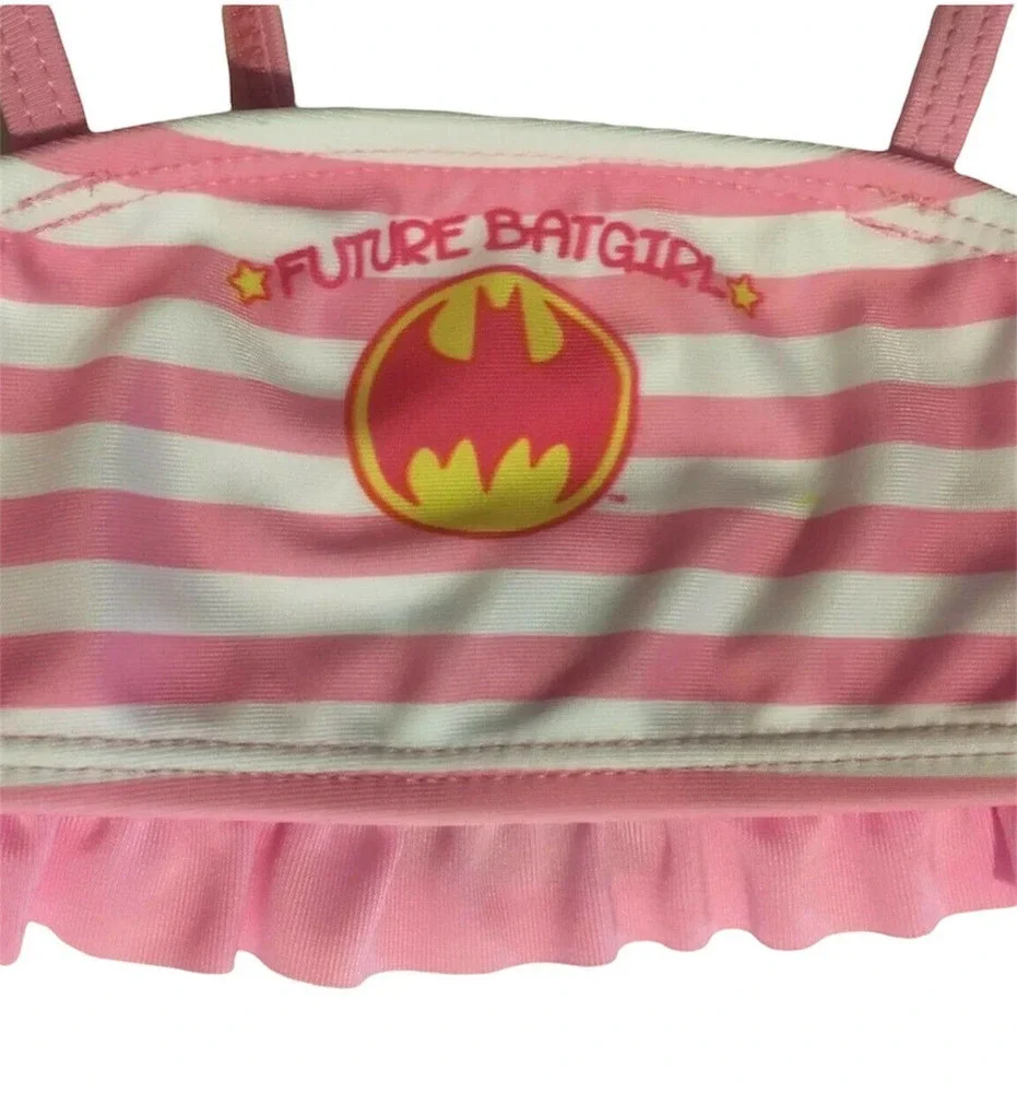 NEW Baby Girl DC ComicsFuture Batgirl Pink Ruffle Trim Bikini Swimsuit Size 6/9M